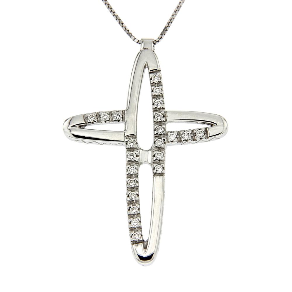 Pendente Croce Stilizzata con Diamanti CT 0.13