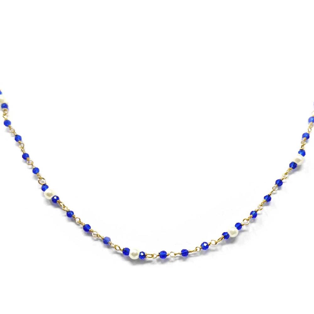 Girocollo con zirconi colorati e perle su argento dorato