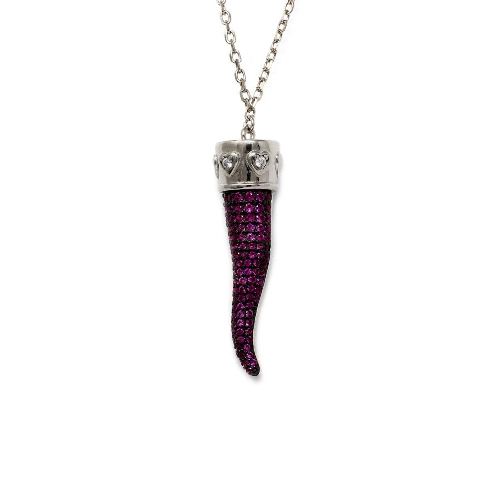 Girocollo Cornetto con Zirconi Viola e Bianchi in Argento 925 cm 41+5