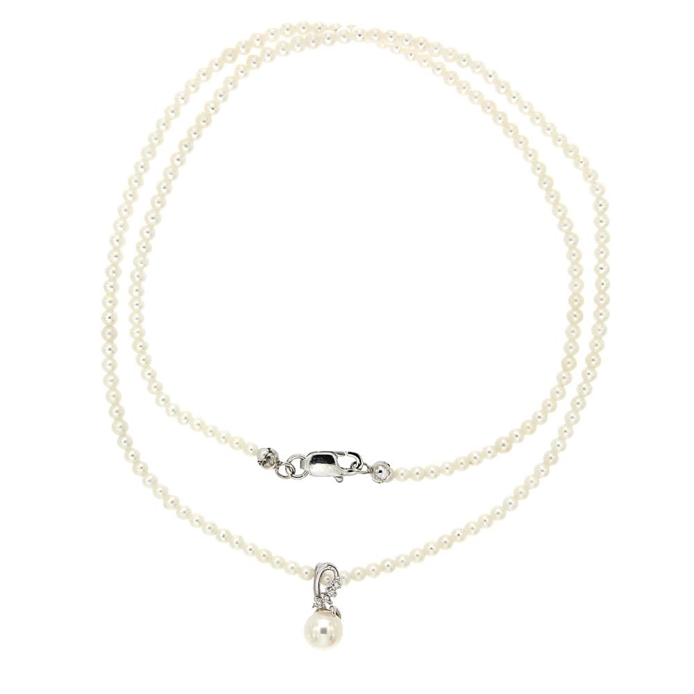 Girocollo di Perle Freshwater 2.5/3 mm con Pendente di Diamanti