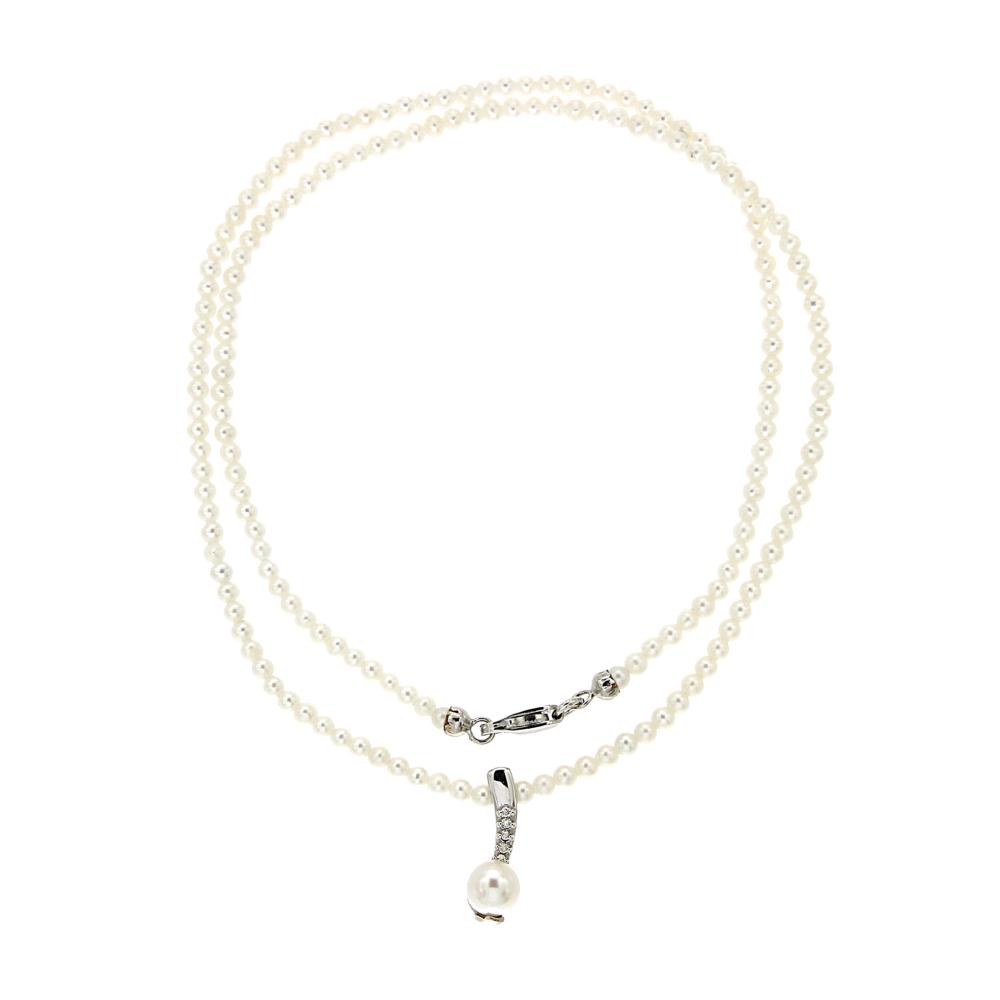 Girocollo di Perle Freshwater 2.5/3 mm con Pendente di Diamanti