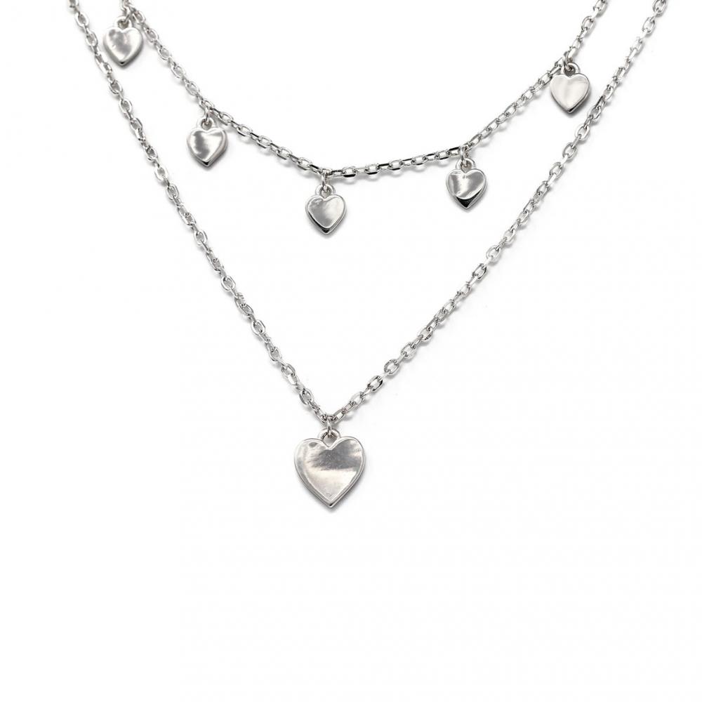 Girocollo Due Fili in Argento 925 Giallo con Cuori cm 44+5
