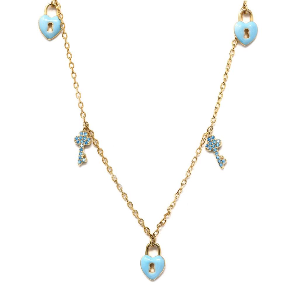Girocollo Fantasi in Argento 925 Giallo con Zirconi Azzurri e Smalto 38+5