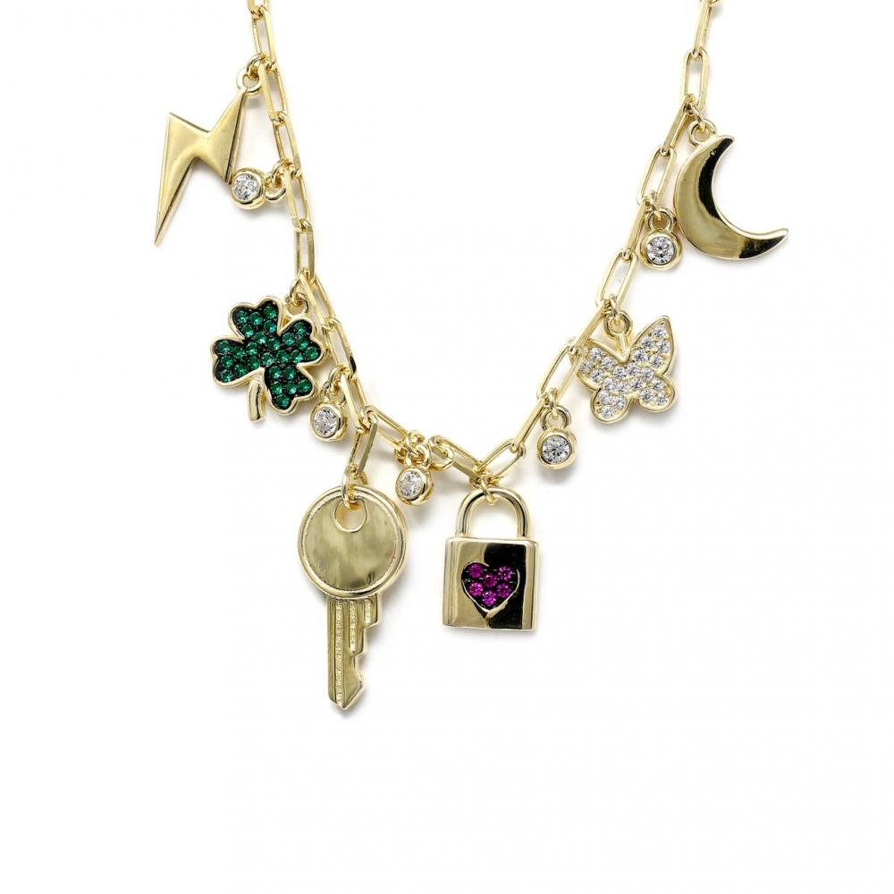 Girocollo Fantasi in Argento 925 Giallo con Zirconi cm 39+5
