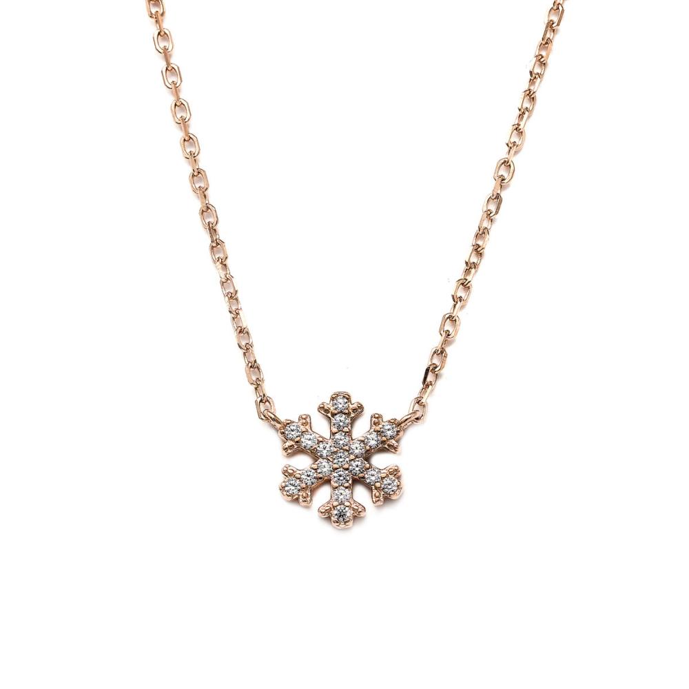 Girocollo Fiocco di Neve con Zirconi in Argento Rosa cm 39+5