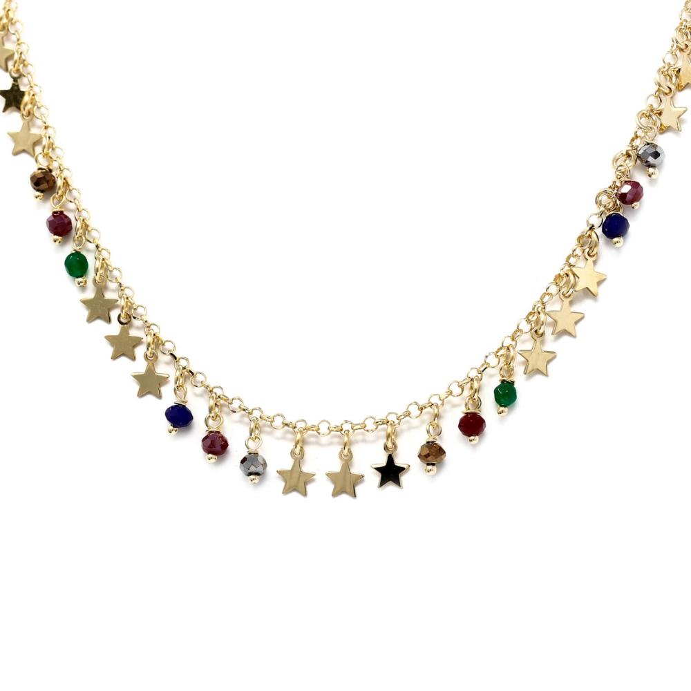 Girocollo in Argento 925 Giallo con Pietre Dure e Stelline cm 47+4