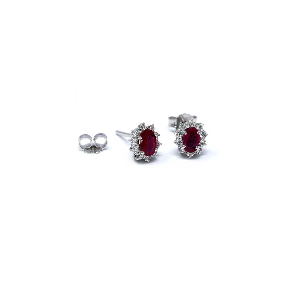 Orecchini Cestelli con Rubini CT 1.10 e Diamanti CT 0.45