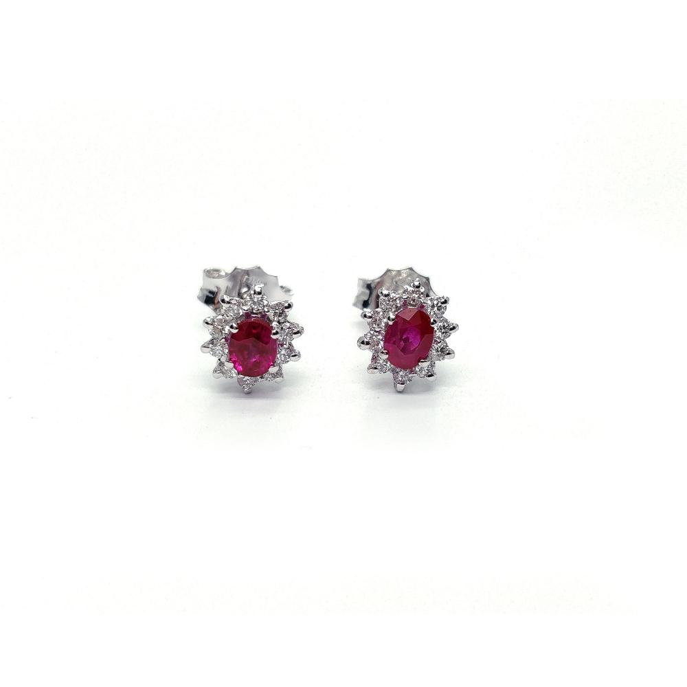 Orecchini con Diamanti CT 0.20 e Rubino CT 0.38