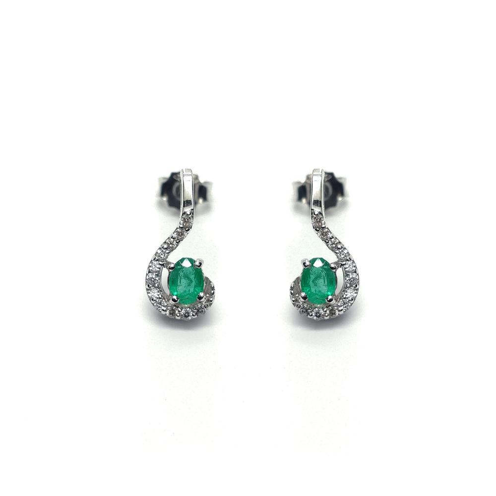 Orecchini con Diamanti CT 0.12 e Smeraldo CT 0.32
