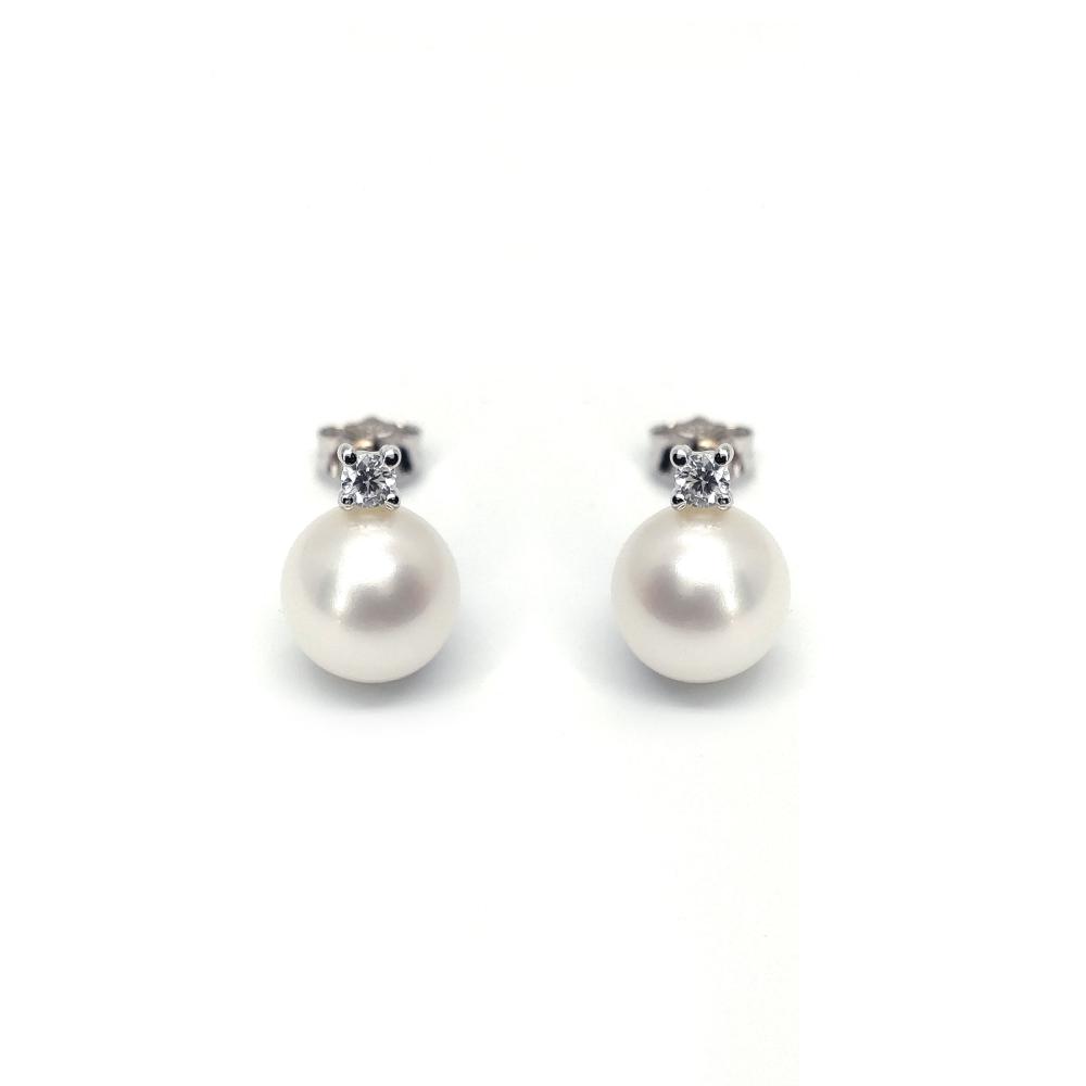 Orecchini con Perla 8.5/9 e Diamanti CT 0.10
