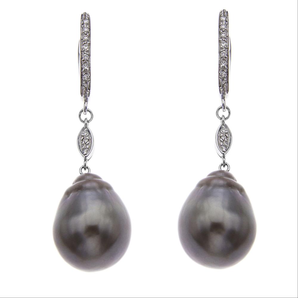 Orecchini con Perla Thaiti Grigia mm 13 con Diamanti CT 0.18
