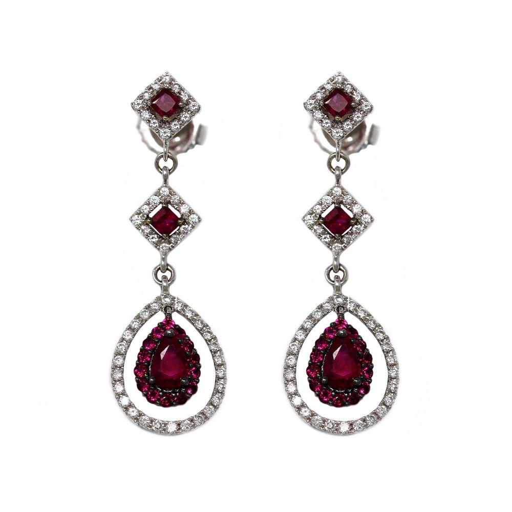 Orecchini pendenti con Rubini CT 1.72 e Diamanti Bianchi CT 0.71