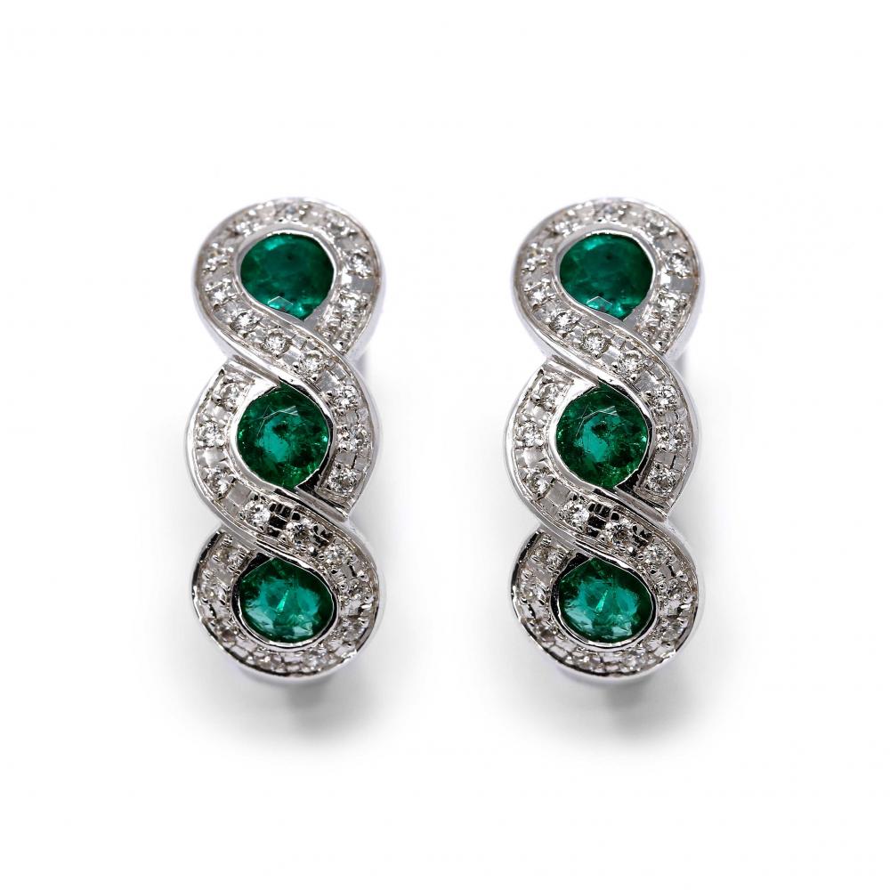 Orecchini con Smeraldi CT 0.83 e Diamanti CT 0.30 Modello trilogy