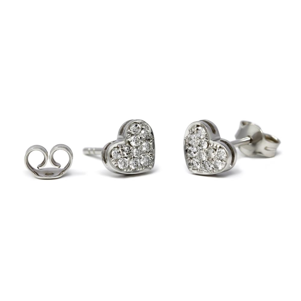 Orecchini Cuore in Oro Bianco e Diamanti CT 0.20