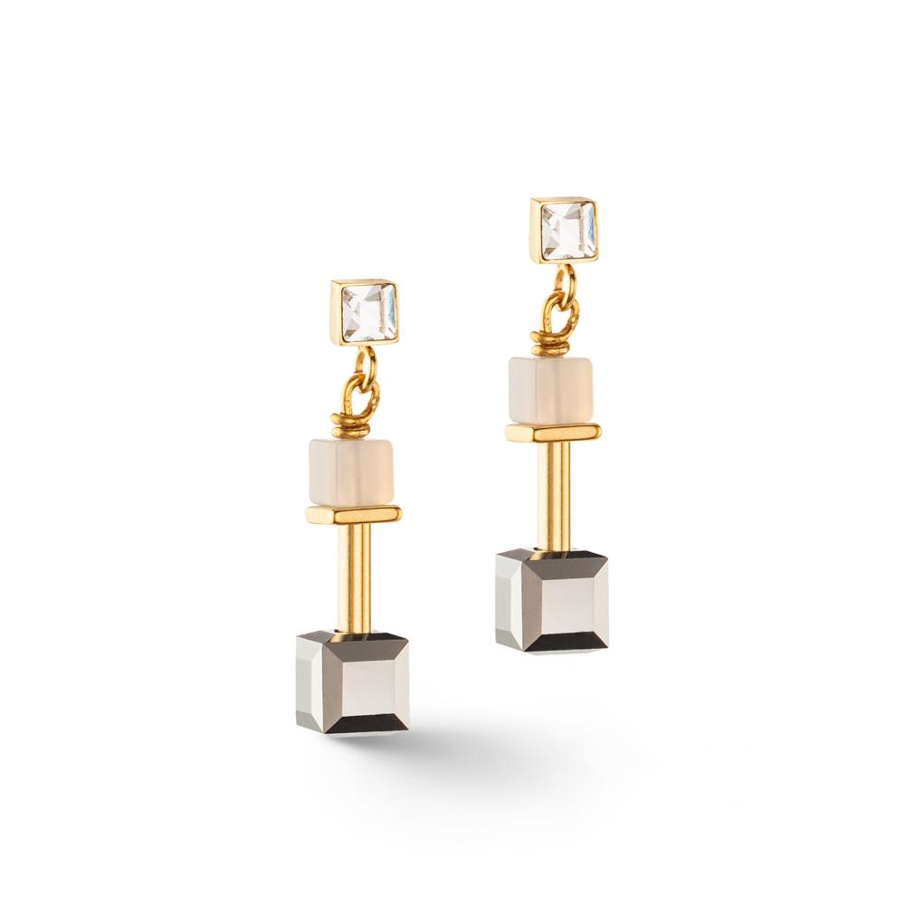 Orecchini geocube preciouse slider closure oro-grigio