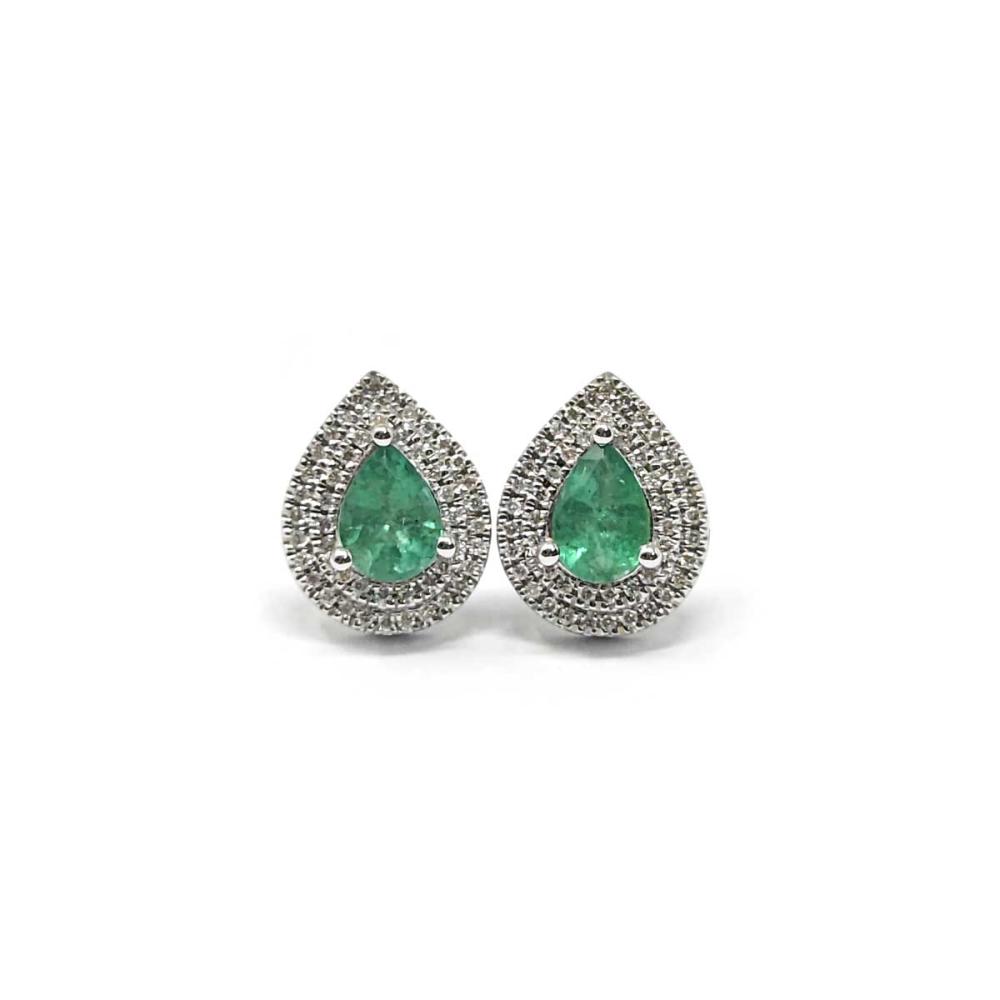 Orecchini Goccia di Smeraldi CT 1.50 e Diamanti CT 0.18