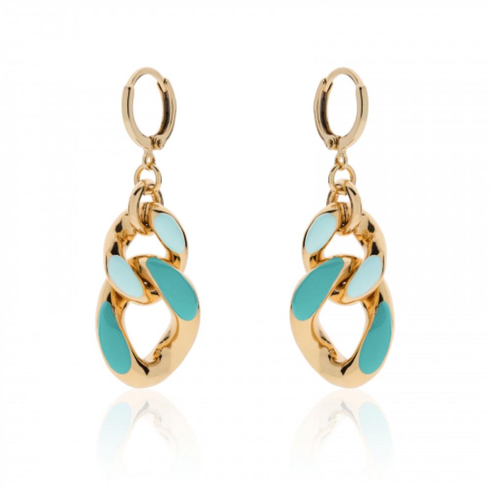 Orecchini in bronzo dorato con smalto azzurro UNOAERRE