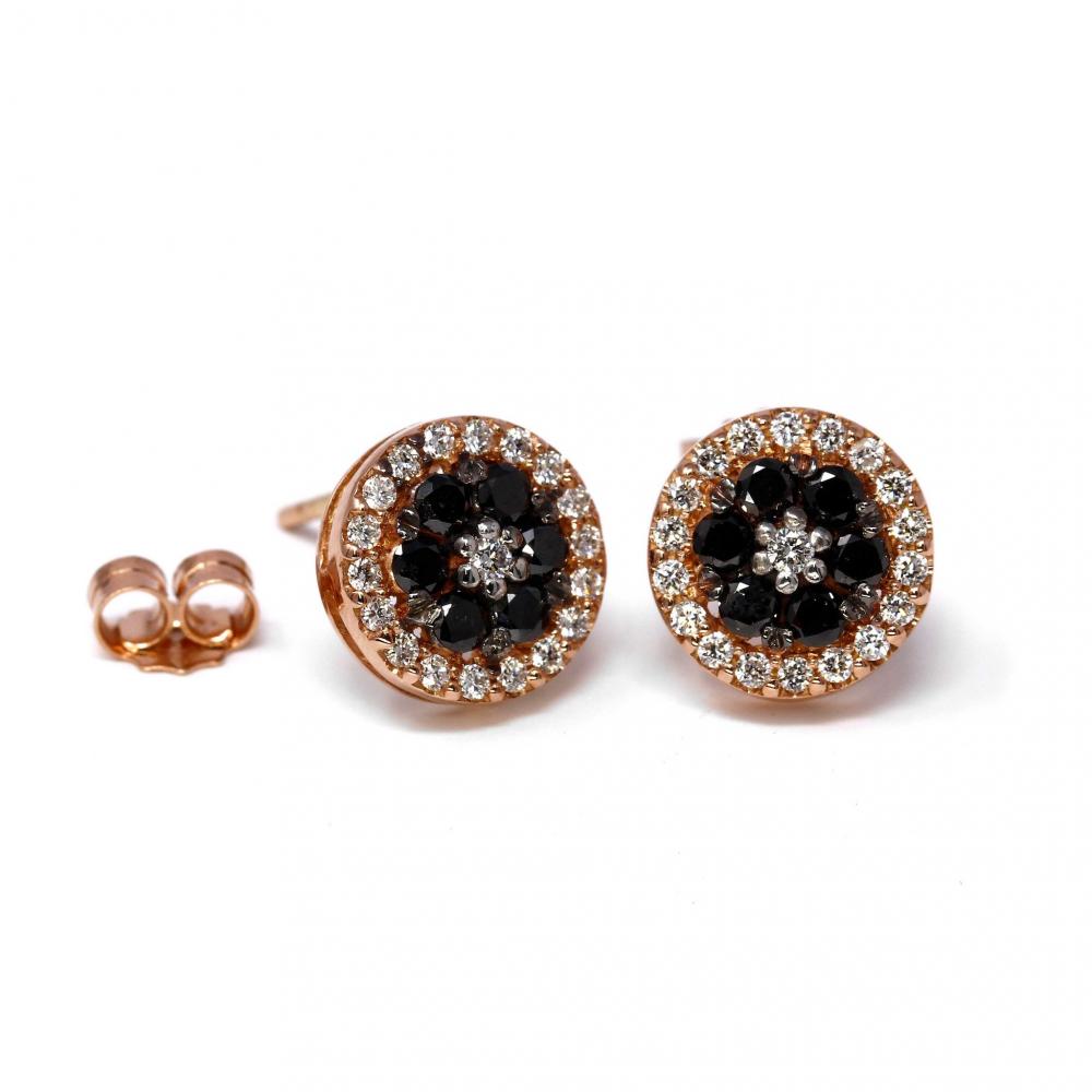 Orecchini in Oro Rosa con Diamanti Bianchi CT 0.32 e Neri CT 0.48