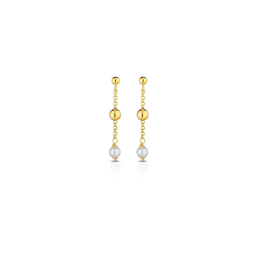 Orecchini in ottone placato Oro 24K con sfera da 6 mm e perla