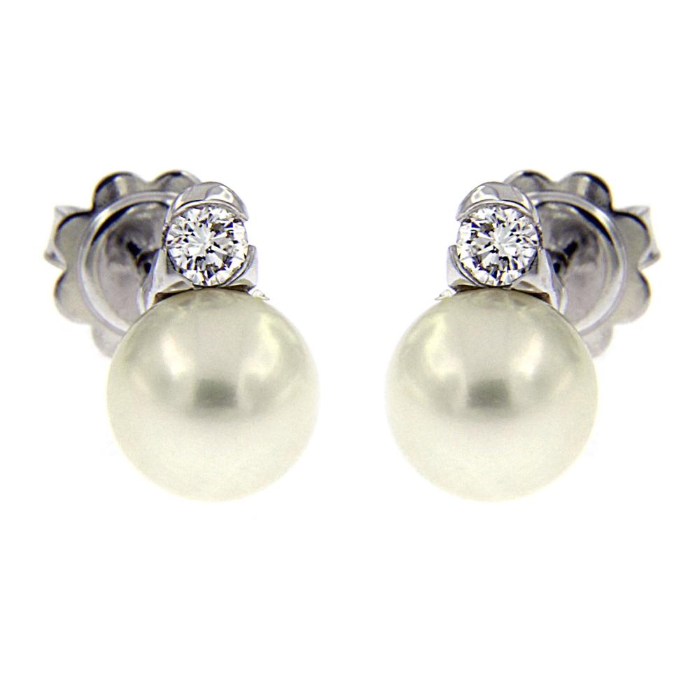 Orecchini Mikimoto con Perle 7/7,5mm e Diamanti CT 0.16 - OR2WBT2