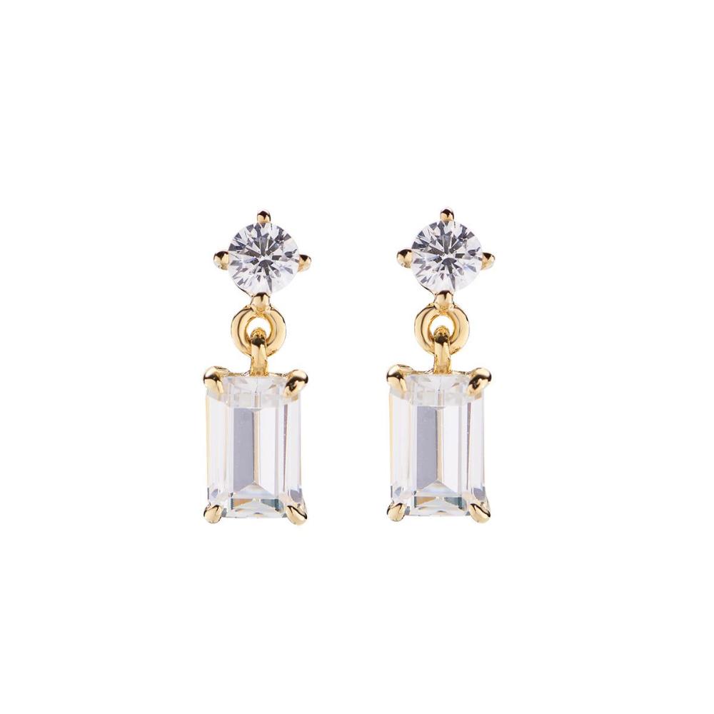 Orecchini Princess Dorati con Zircone Rettangolare Bianco Ref.EREGB
