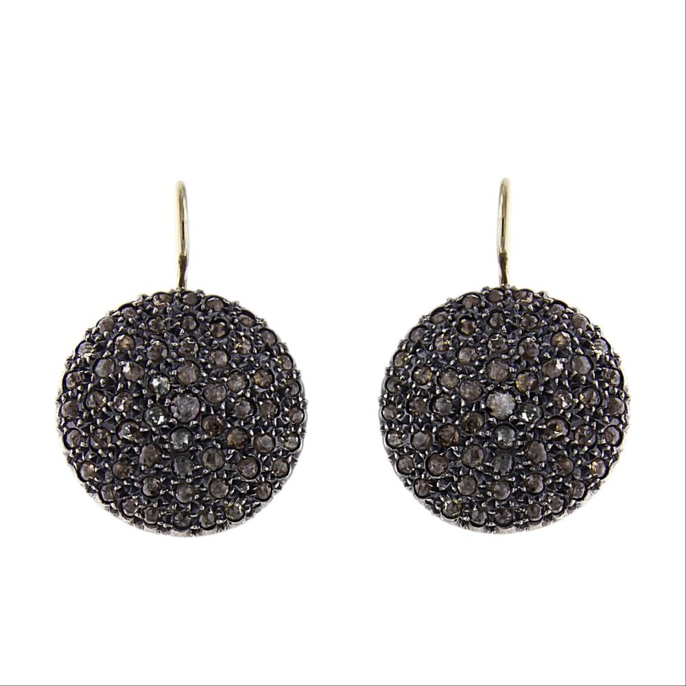 Orecchini Stile Antico in Oro 9kt con 180 Diamanti Corone CT 6.35