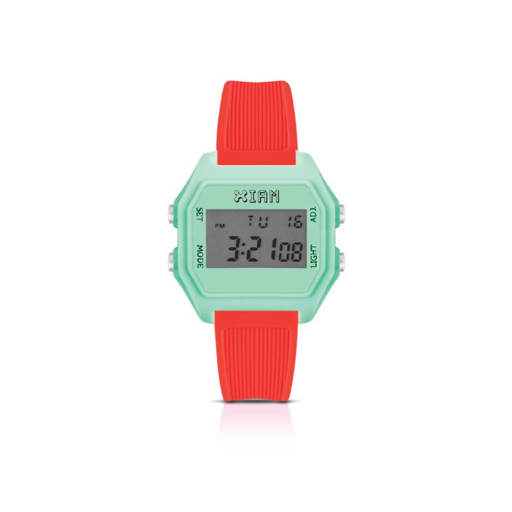 orologio IAM digitale cassa M - Cassa soft touch verde con cinturino arancio fluo