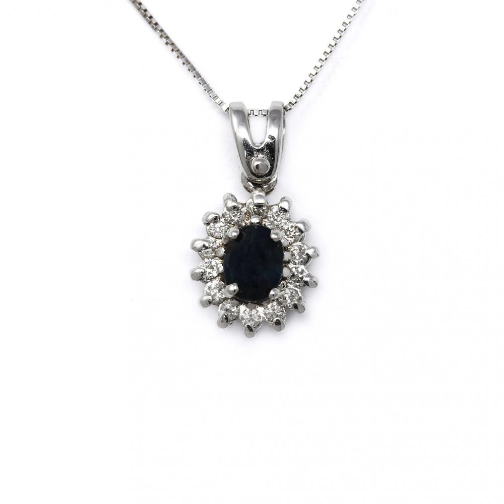 Pendente con Zaffiro CT 0.28 e Diamanti CT 0.10