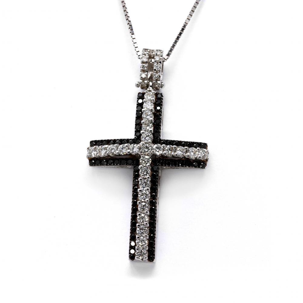 Pendente Croce con Diamanti Bianchi CT 0.48 e Neri CT 0.37