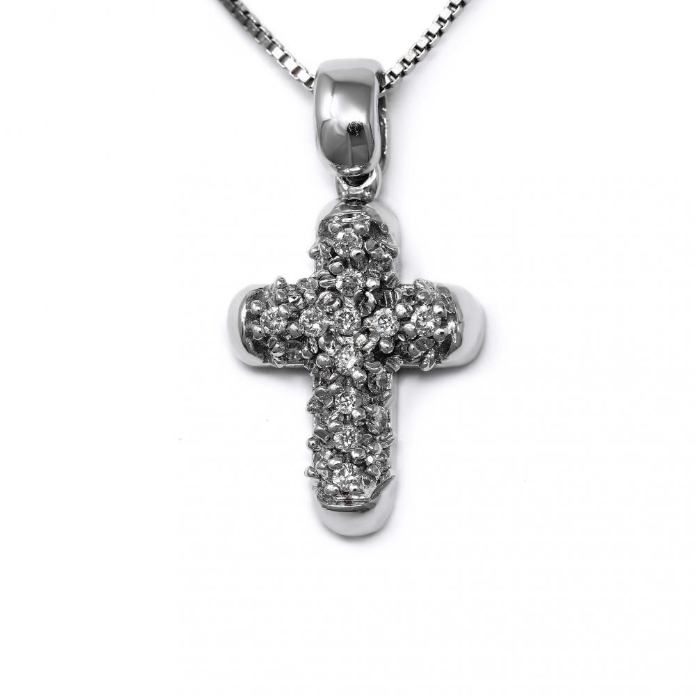 Pendente Croce scatolata con Diamanti CT 0.12