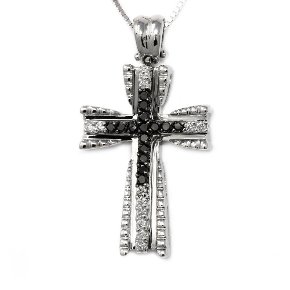 Pendente Croce con Diamanti Neri CT 0.08 e Bianchi CT 0.06