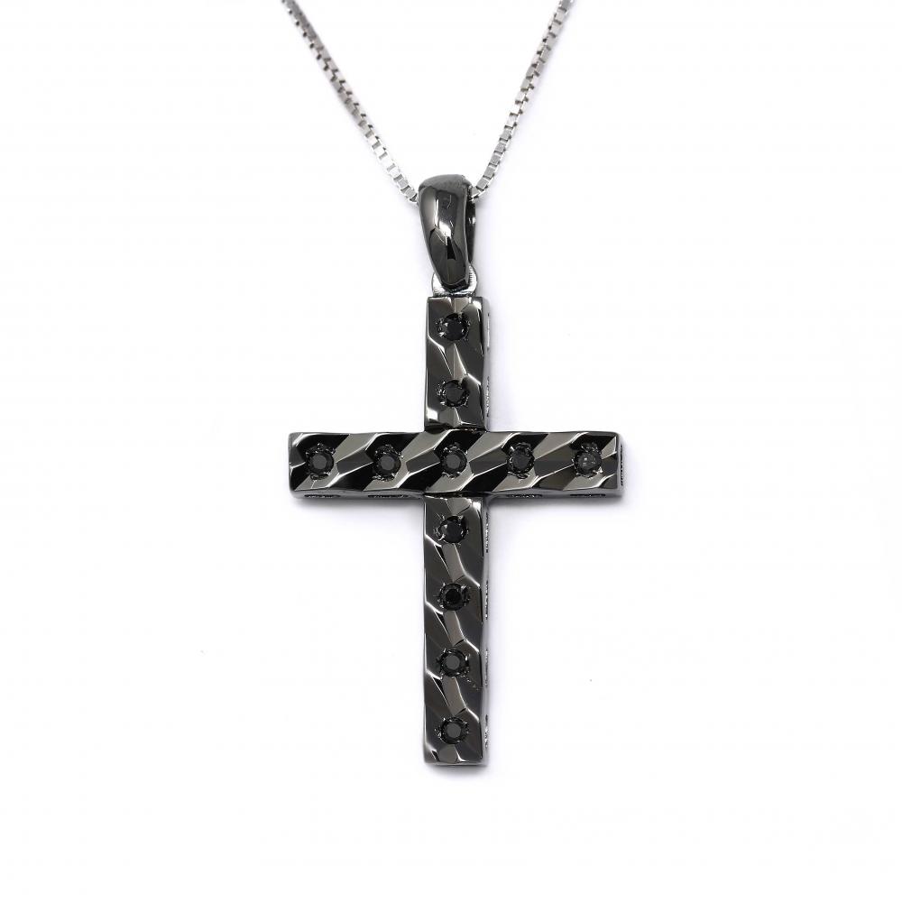 Pendente Croce con Diamanti Neri CT 0.06