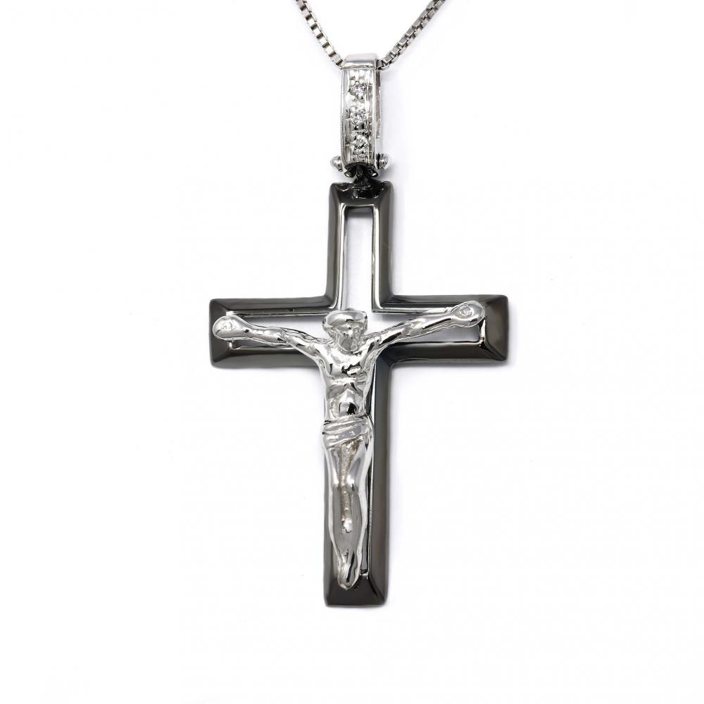 Pendente Croce Cristo in Oro Bianco con Diamanti