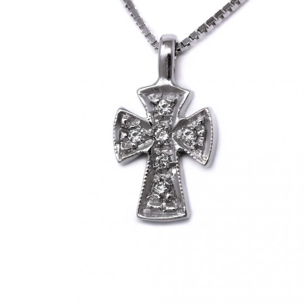 Pendente Croce Pavè con Diamanti CT 0.04