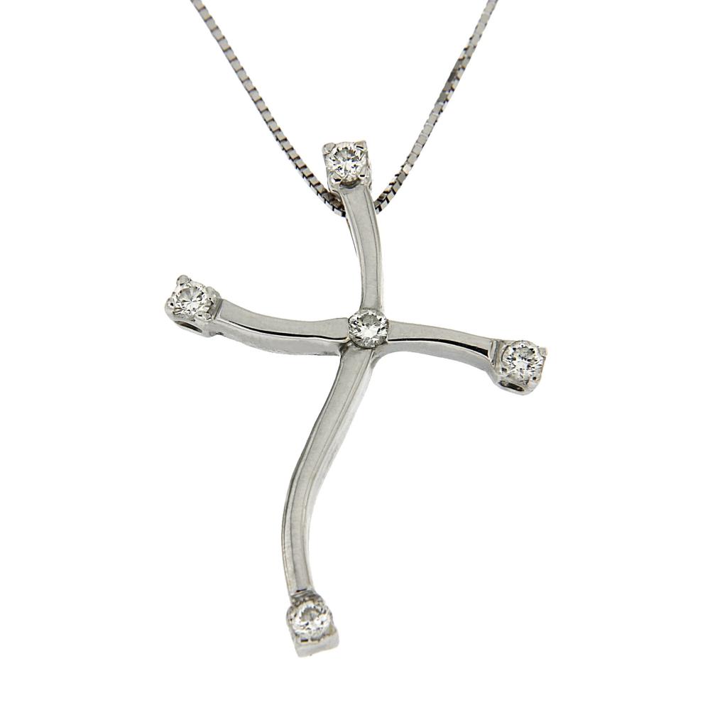 Pendente Croce in Oro Bianco e Diamanti CT 0.18
