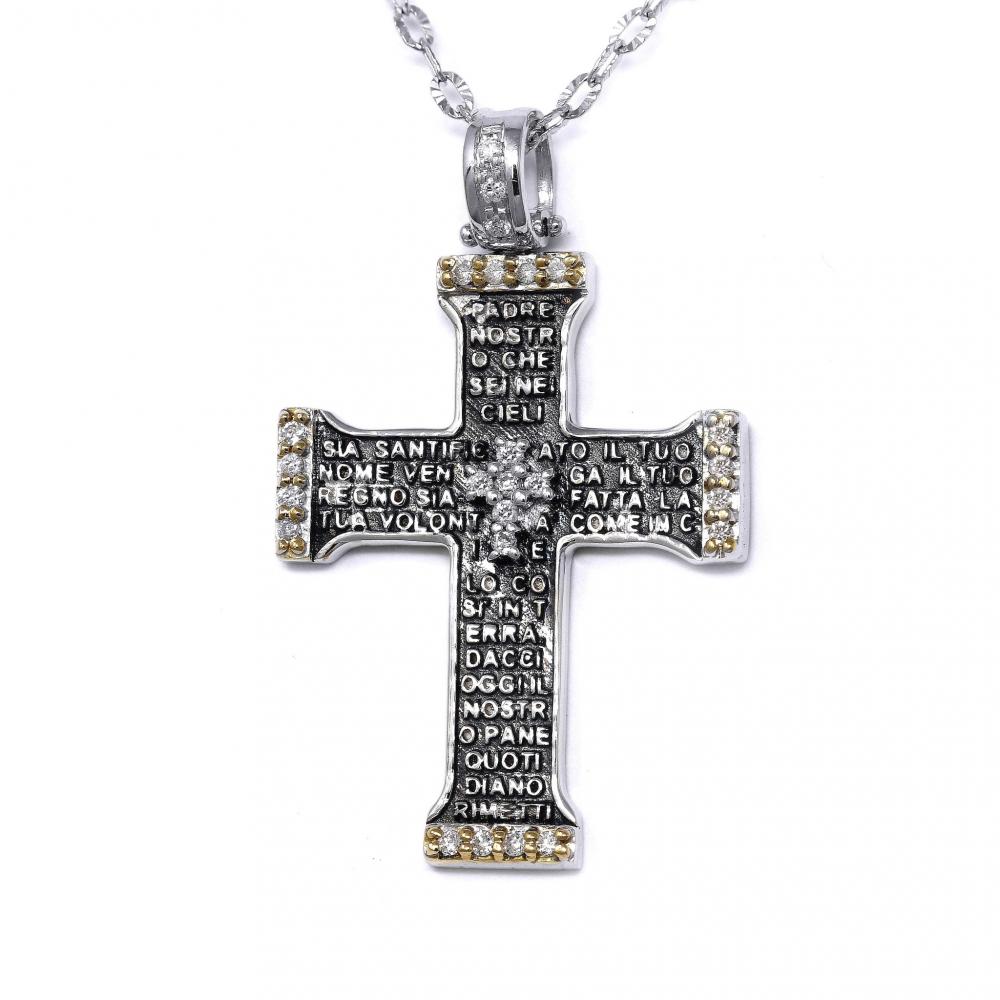 Pendente Croce Preghiera Padre Nostro con Diamanti CT 0.20