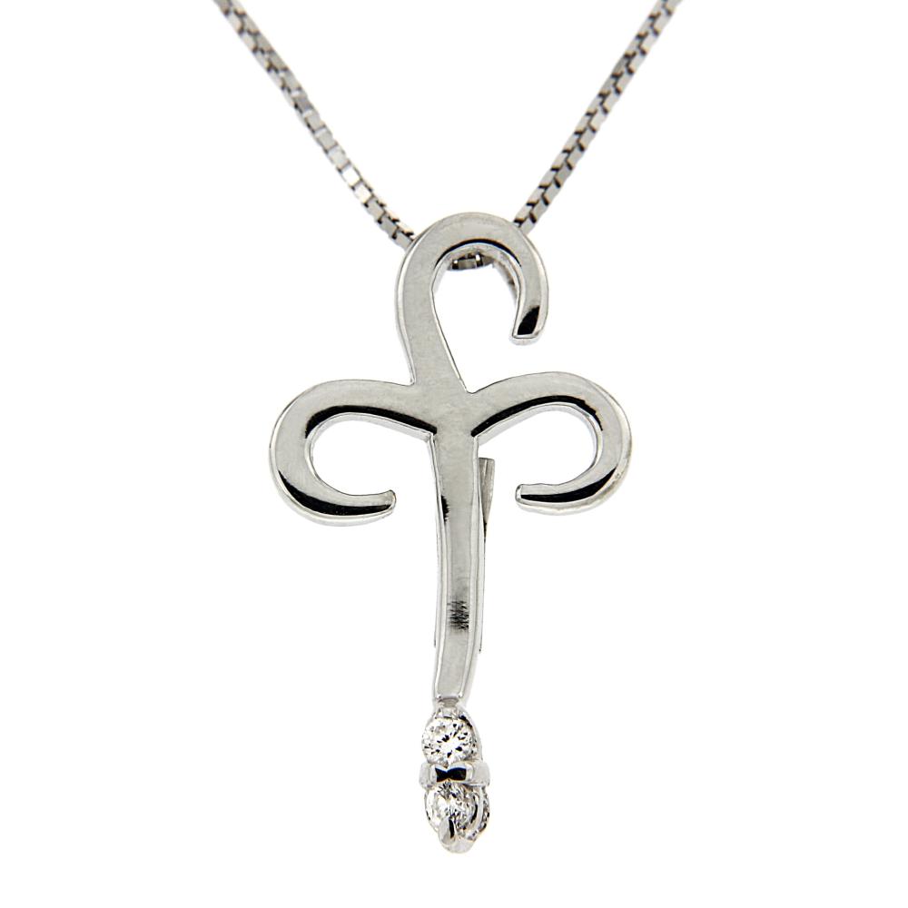 Pendente Croce Stilizzata con 2 Diamanti CT 0.03