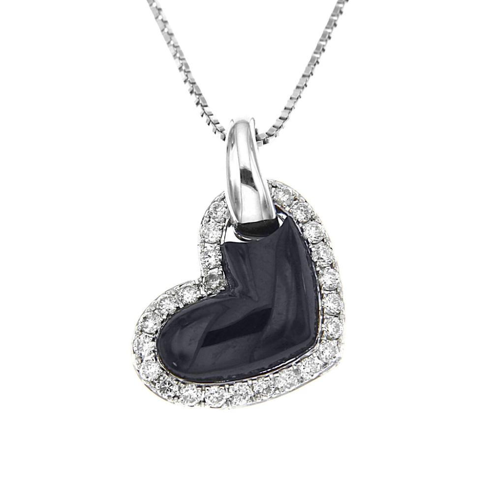 Pendente Cuore con Diamanti CT 0.10 e Onice