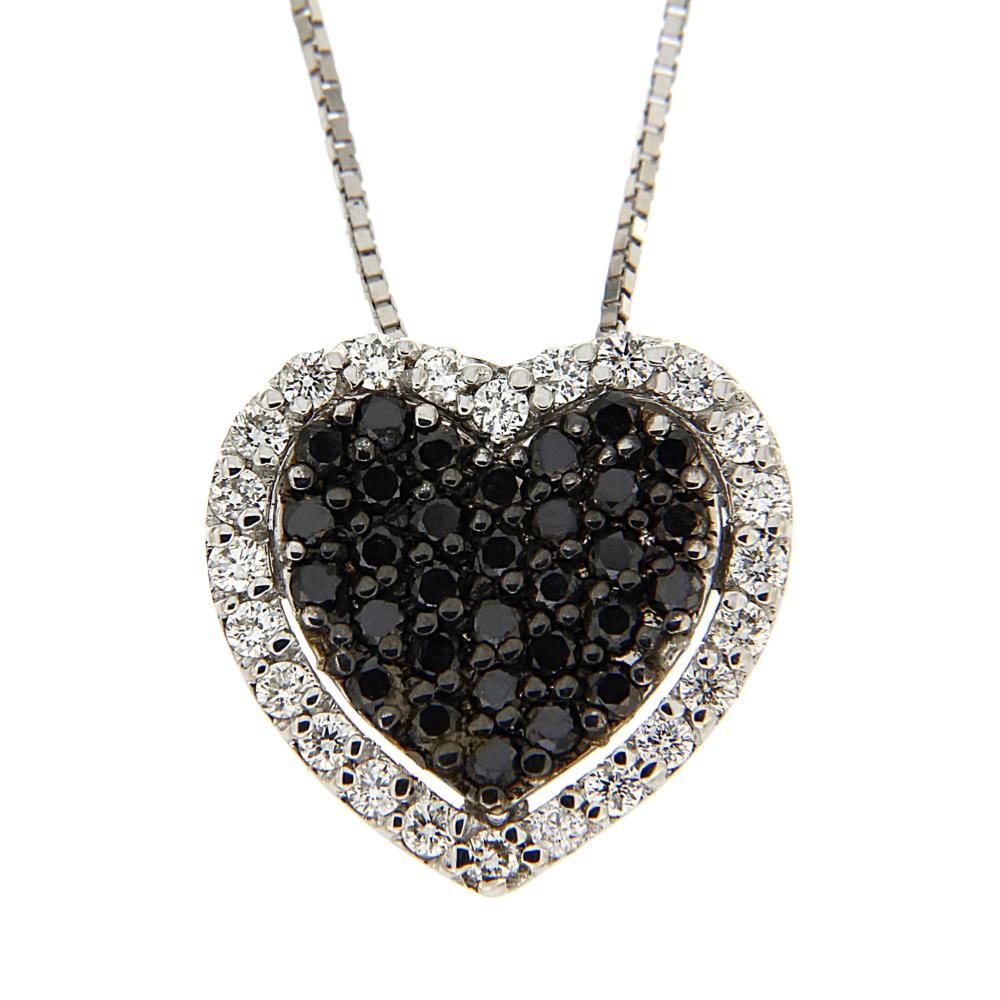 Pendente Cuore con Diamanti Neri CT 0.34 e Bianchi CT 0.26 Linea Gioia