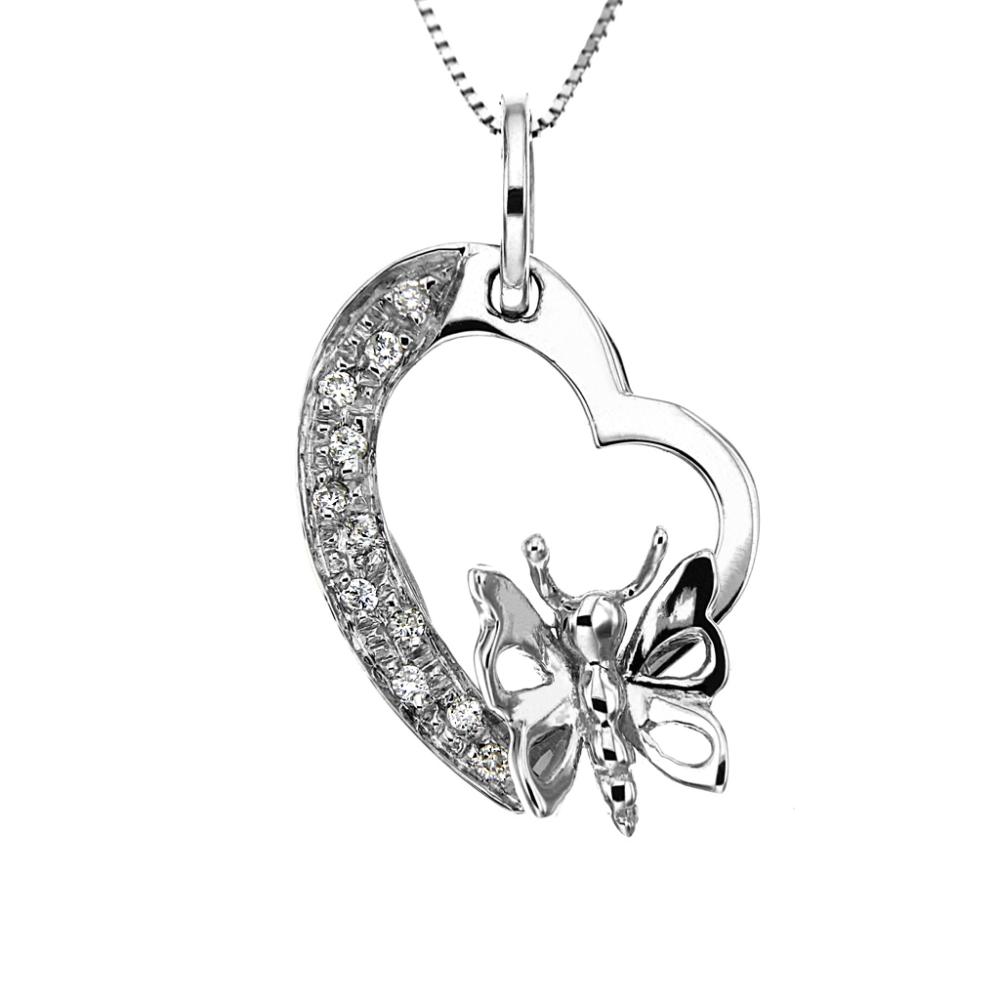 Pendente Cuore e Farfalla con Diamanti CT 0.07