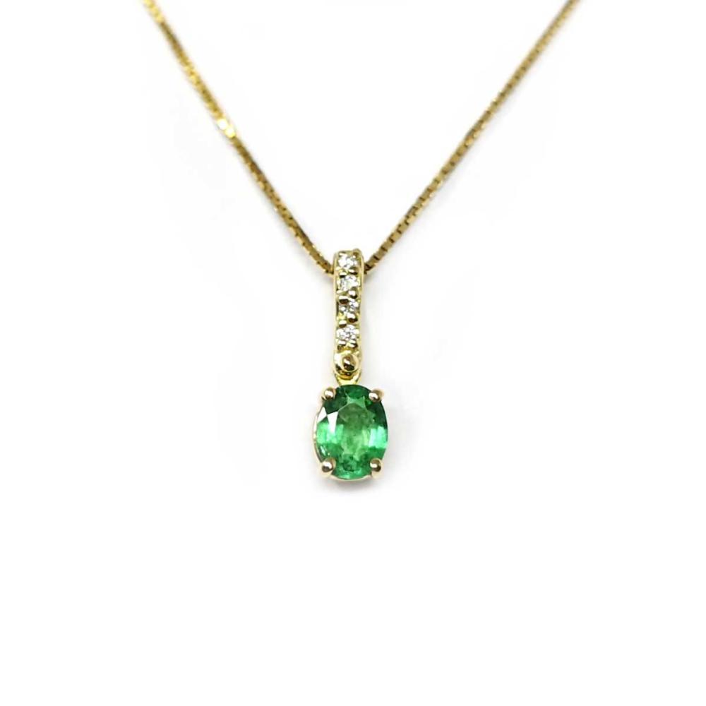 Pendente in Oro Giallo con Diamanti CT 0.02 e Smeraldo CT 0.23
