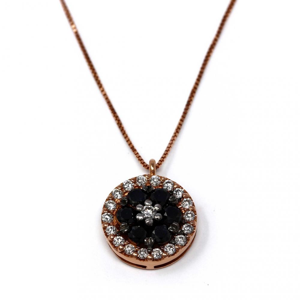 Pendente in Oro Rosa con Diamanti Bianchi CT 0.15 e Neri CT 0.27
