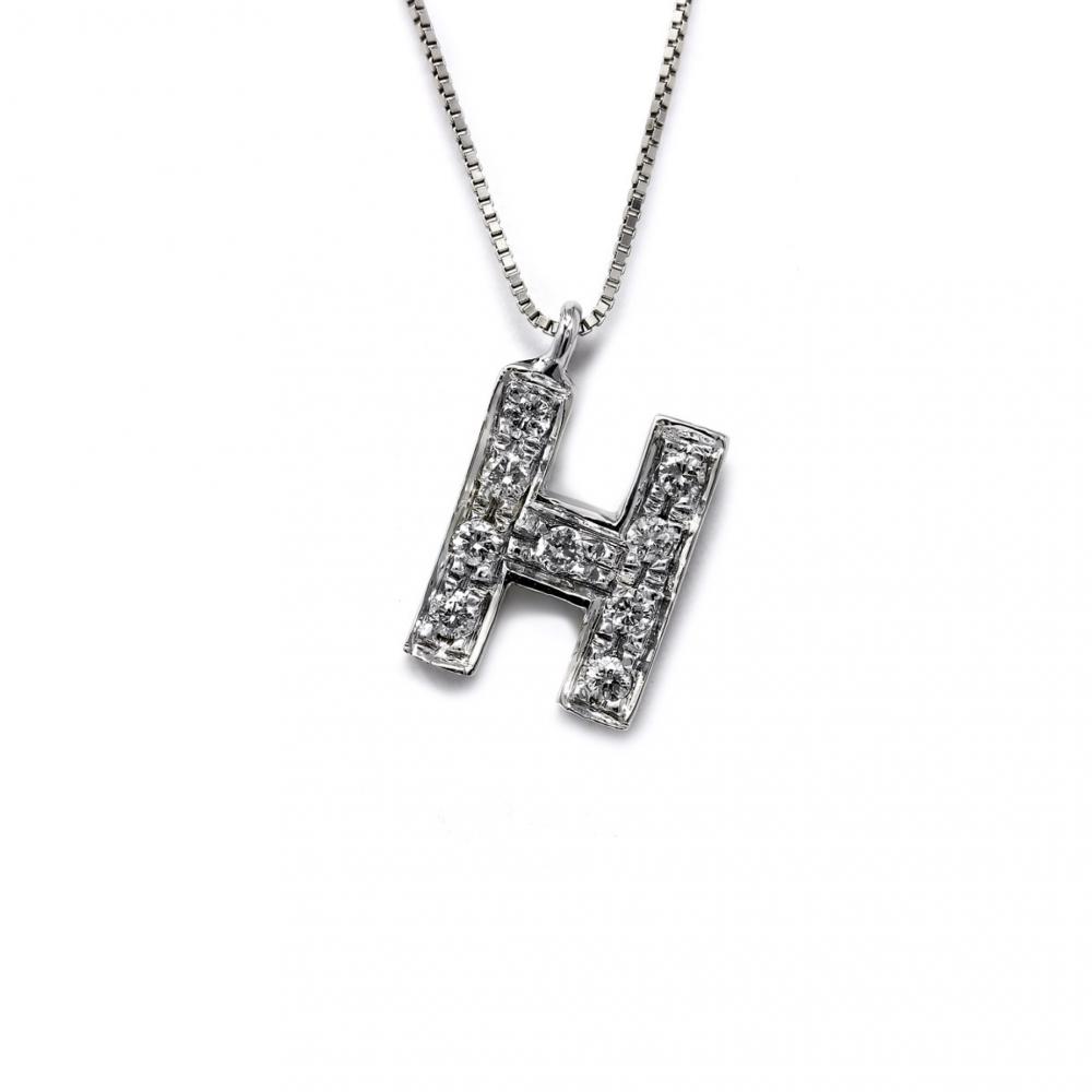 Pendente Lettera H con Diamanti CT 0.13