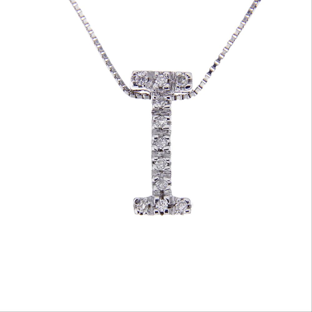 Pendente Lettera I Stampatello con 11 Diamanti CT 0.18