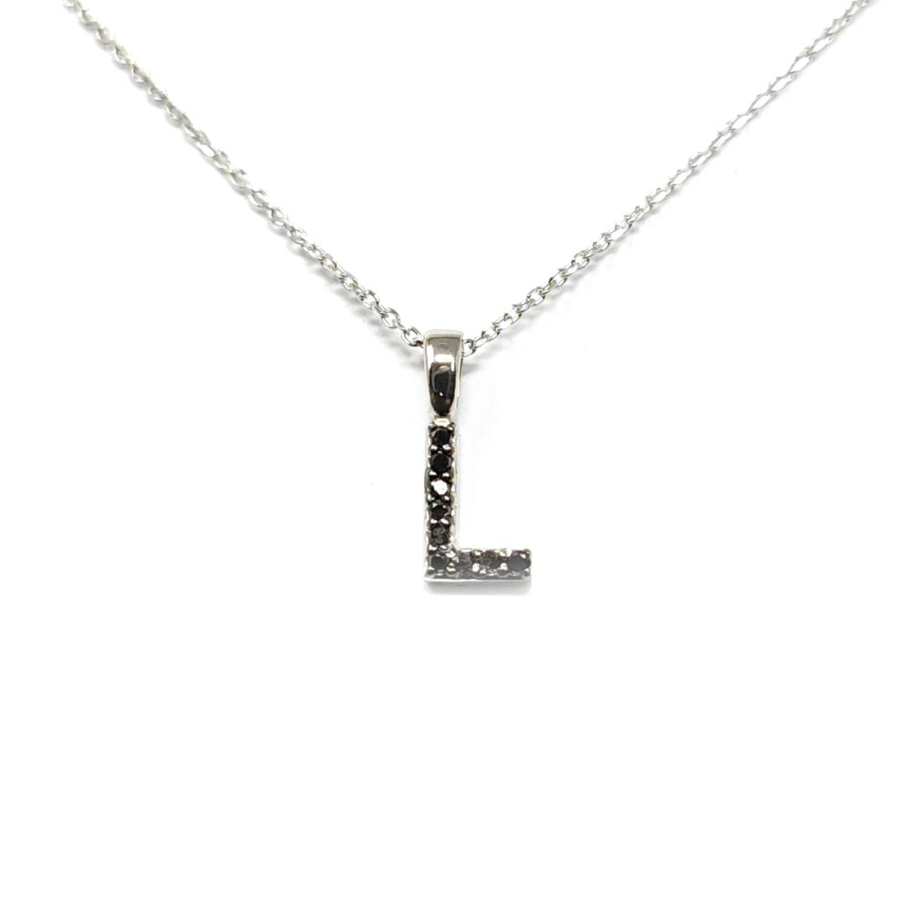 Pendente Lettera L con Diamanti Neri CT 0.04