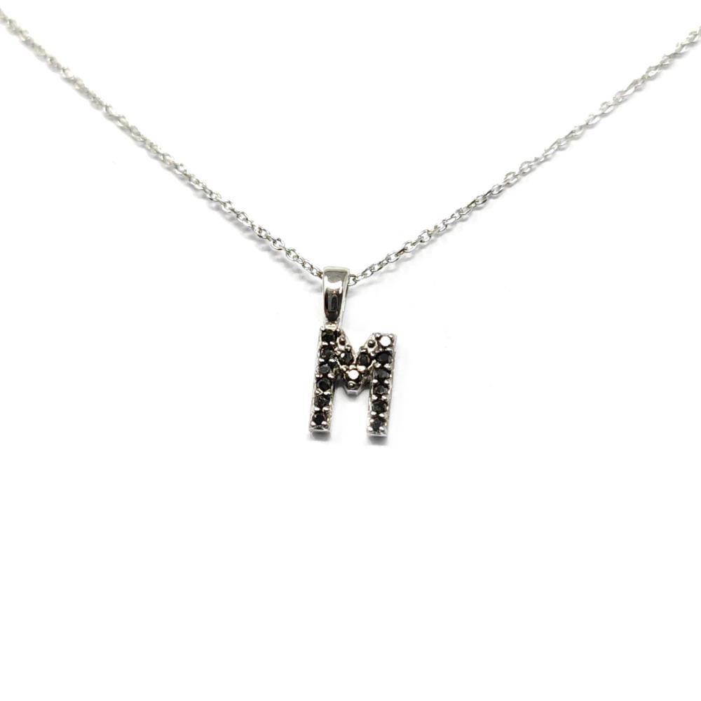 Pendente Lettera M con Diamanti Neri CT 0.06