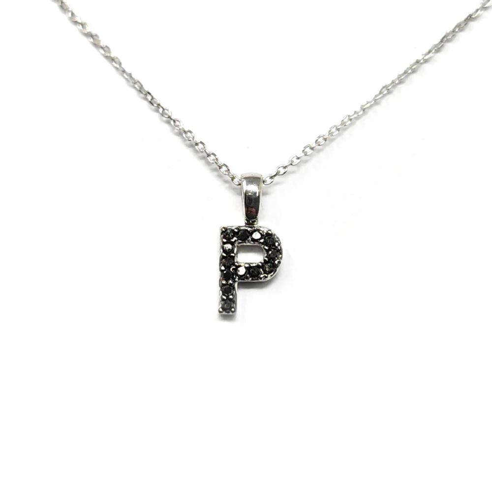 Pendente Lettera P con Diamanti Neri CT 0.05