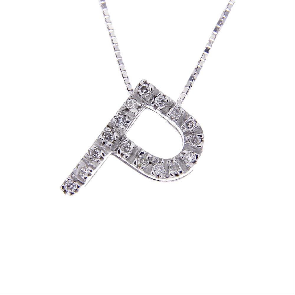 Pendente Lettera P Stampatello con 16 Diamanti CT 0.16