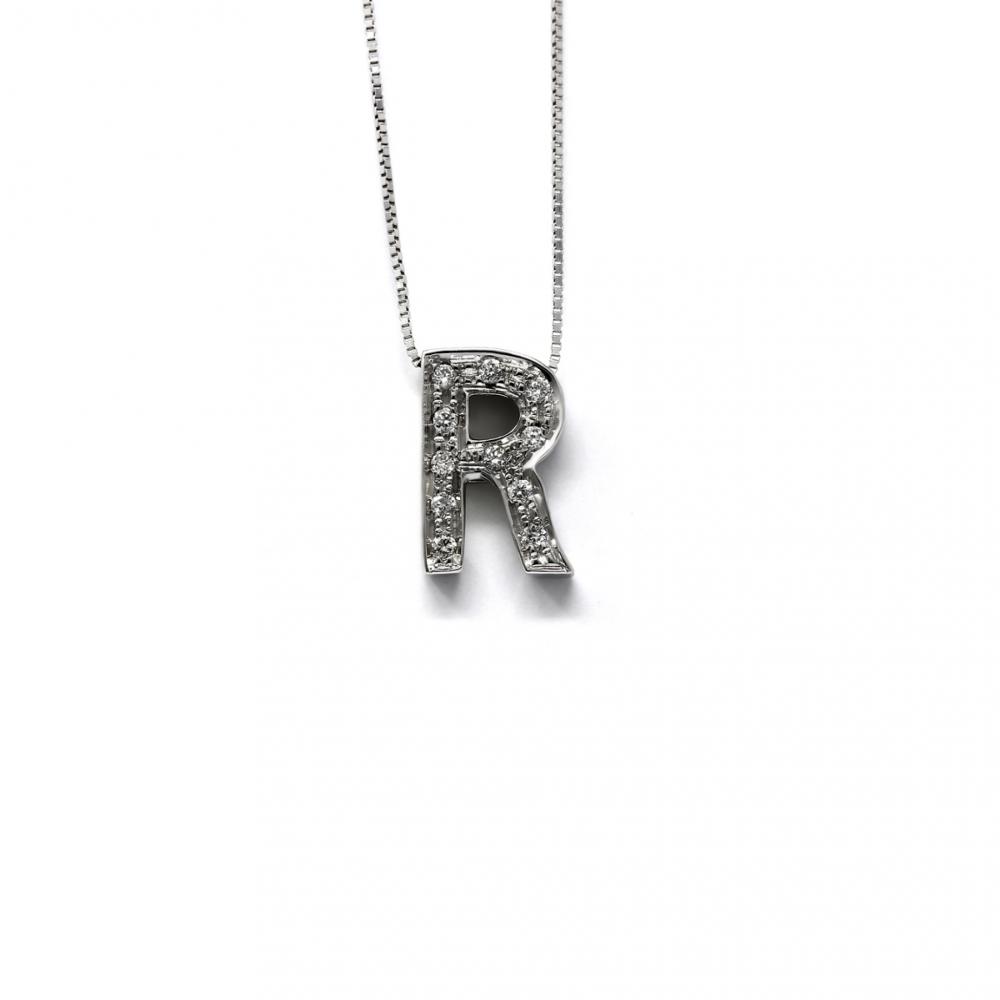 Pendente Lettera R con Diamanti CT 0.06
