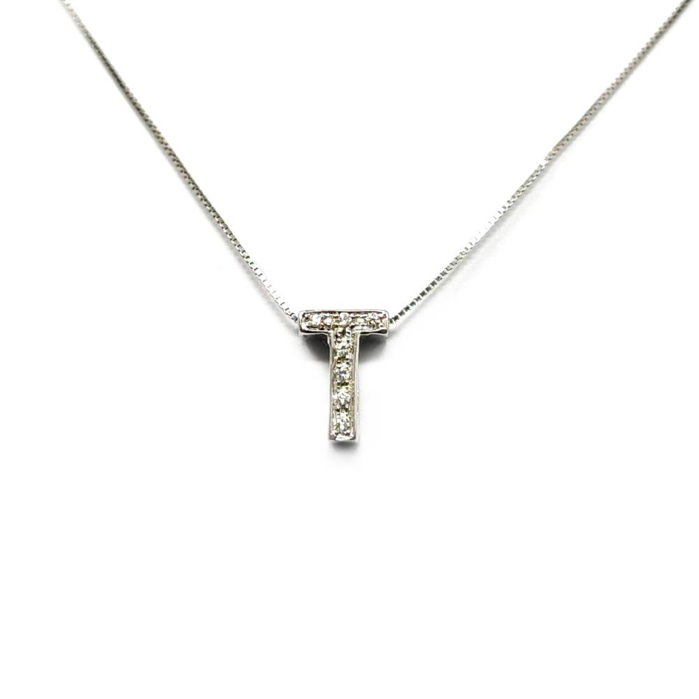 Pendente Lettera T con Diamanti CT 0.03